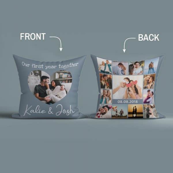 Our First Year Together Custom Photo Collage Suede Pillow