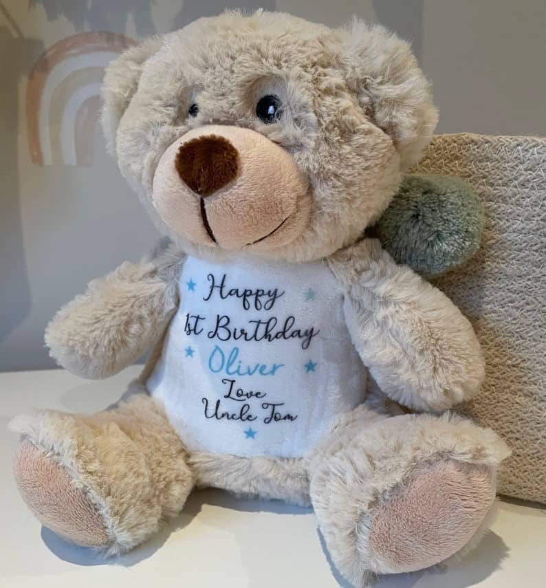 PERSONALISED 1ST BIRTHDAY TEDDY BEAR Star Design First Birthday Keepsake Gift 