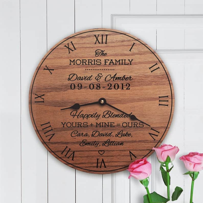Personalized Blended Family Wooden Wall Clock