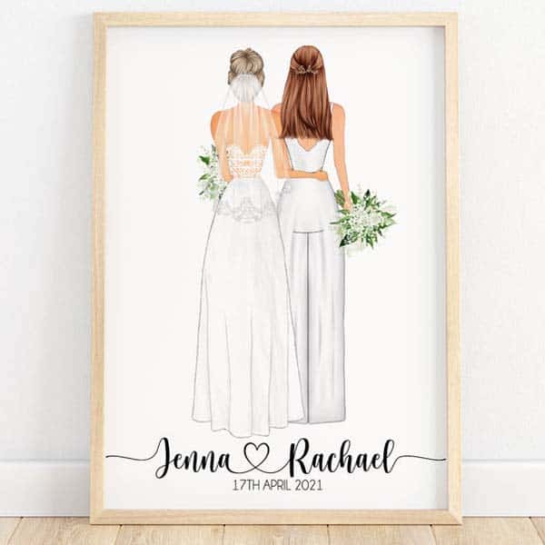 gifts for lesbian couples: Custom Bride And Bride Art