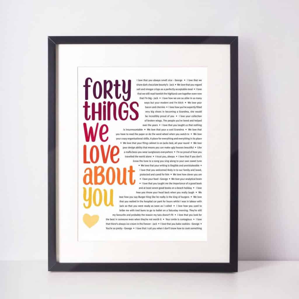 40 things we love about you print