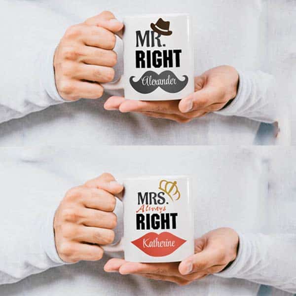 wedding gifts for work colleagues: Mr. Right and Mrs. Always Right Mug
