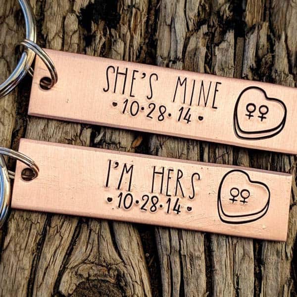 best gifts for lesbian couples: Hand Stamped Keychains