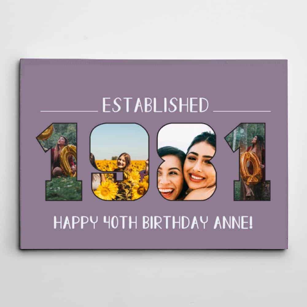 established photo letter canvas print for 40th birthday women