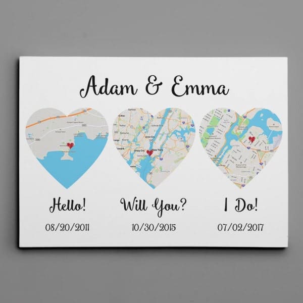 gifts for sister and her husband: Hello – Will You – I Do Map Art
