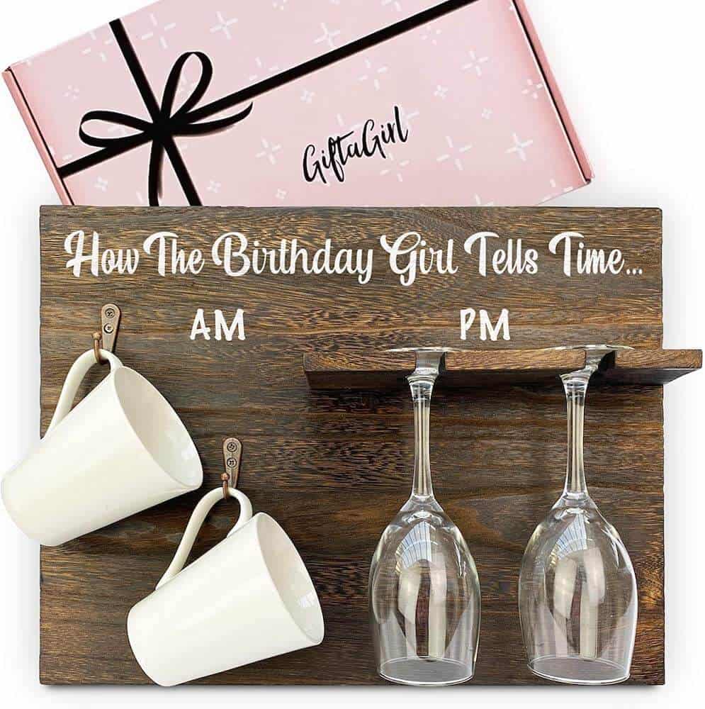how the birthday girl tells time wine glass holder - 40th birthday gift for women