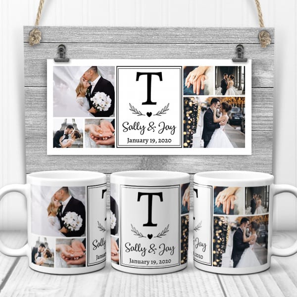 Wedding Photo Collage Monogram Mug
