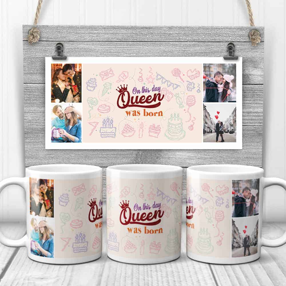 A 40th birthday coffee mug gift for her with the word on this day queen was born