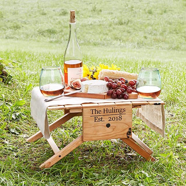 wedding gifts for a second marriage - Personalized Picnic Table Wine Carrier