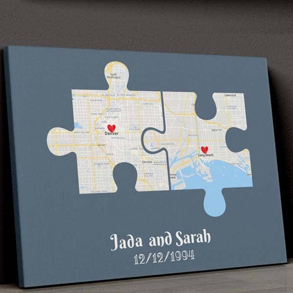 wedding gifts for two brides: Couple Puzzle Map Canvas
