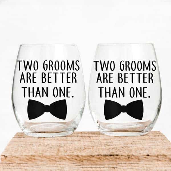 lgbt wedding gifts: Two Grooms Are Better Than One Wine Glass