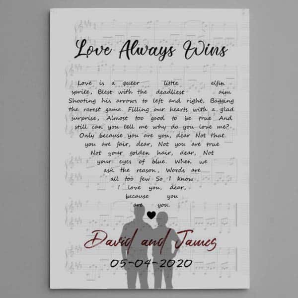 gay wedding gift idea: Two Grooms Silhouette Song Lyrics