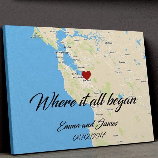 marriage gifts for coworker: Where It All Began Map Canvas Print