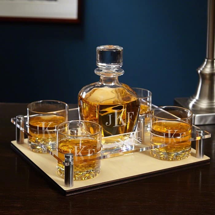 Monogram Whiskey Decanter Tray With Glasses - wedding gift ideas for a second marriage