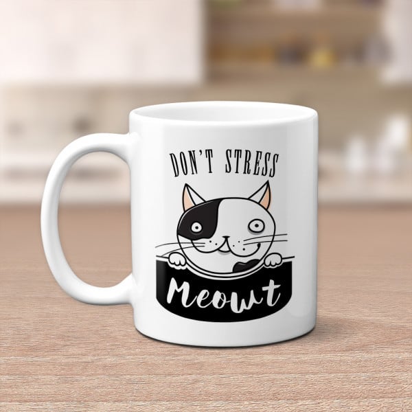hilarious cat themed gifts: Don‘t Stress Meowt Mug