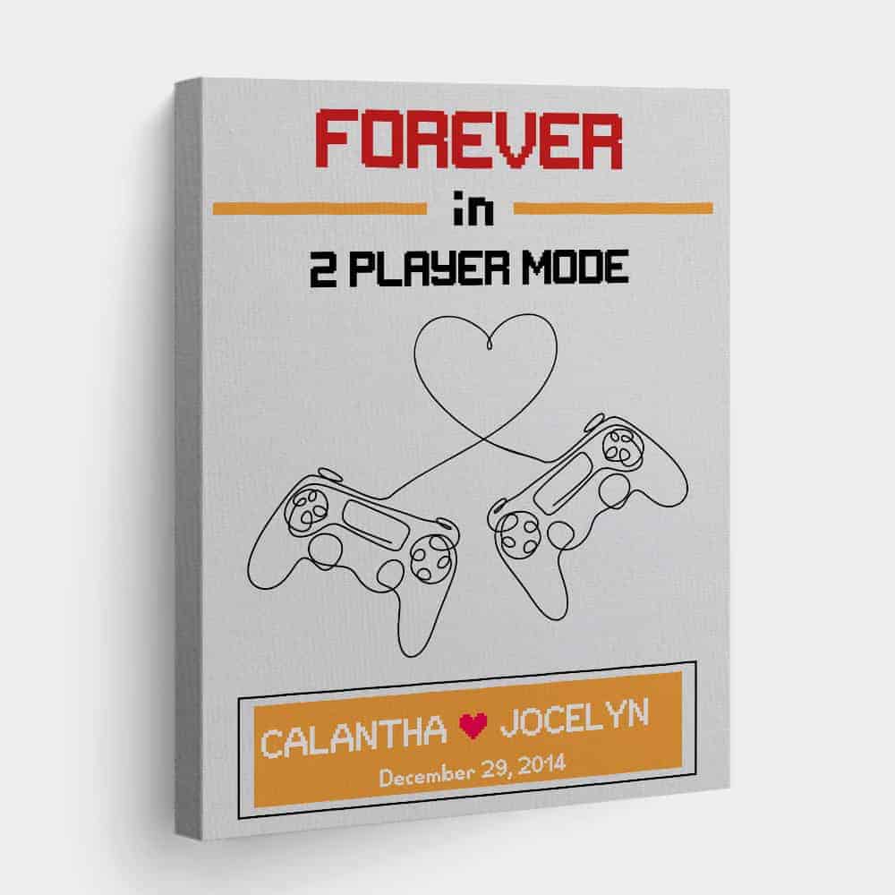 Forever in 2 Player Mode Canvas Print Valentines Day Gift for Nerdy Boyfriend Girlfriend Wife Husband