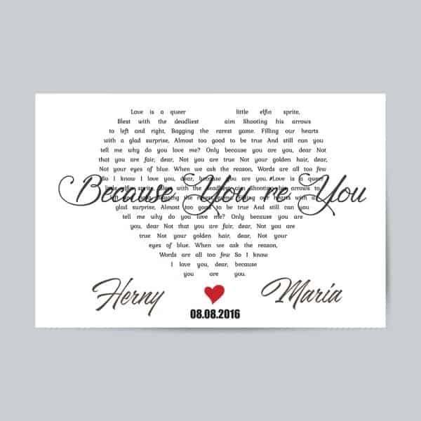 Heart-Shaped Song Lyrics Art Print: affordable valentine's day gifts