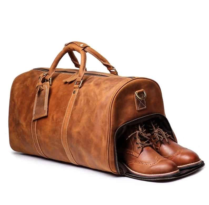 Leather Duffle Bag with Shoe Compartment - travel gift ideas for him