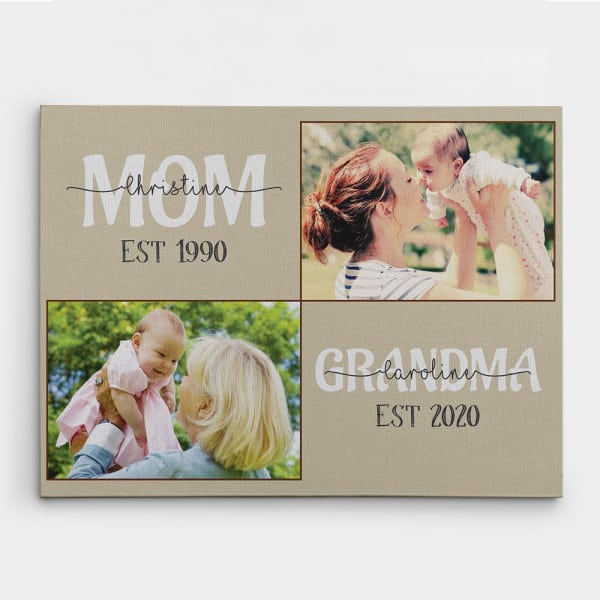 Mom Grandma Established Custom Canvas Print - best gifts for 60 year old woman