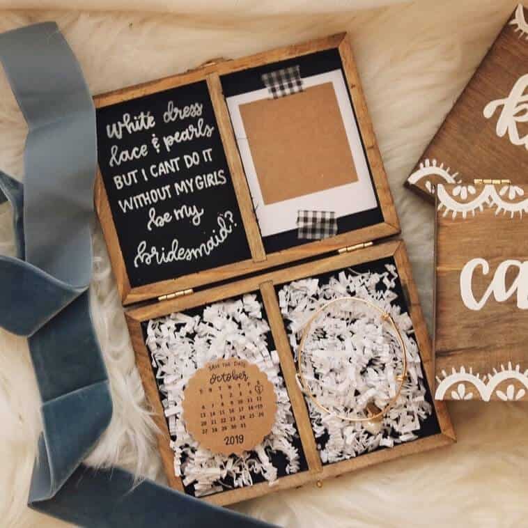 Wooden Bridesmaid Proposal Gift Box With Jewelry