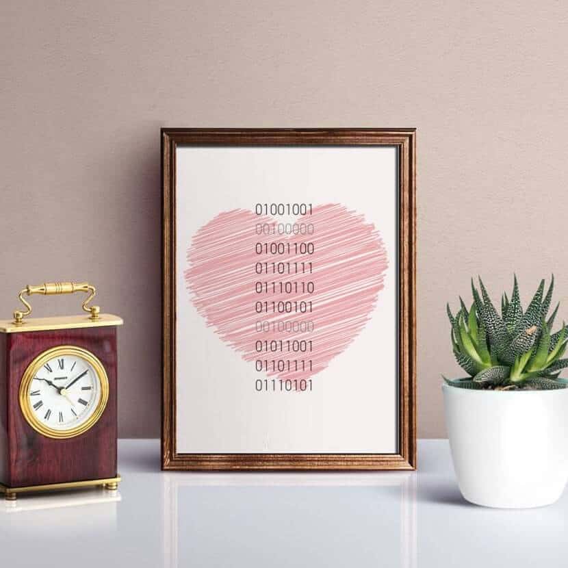 a binary code heart print - nerdy valentine's day gift for boyfriend