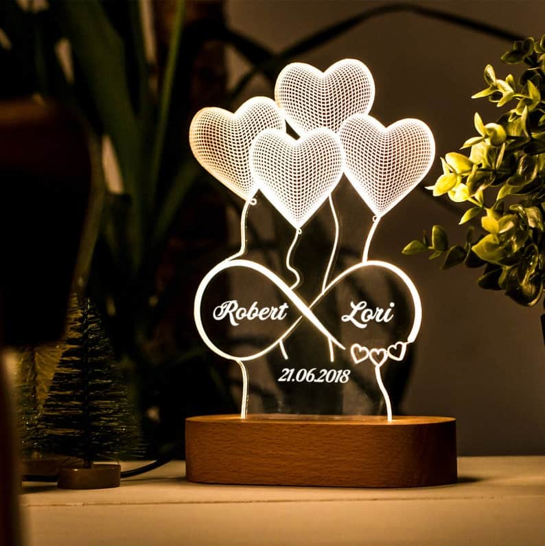 Personalized 3D Illusion Lamp - boyfriend valentines day gifts