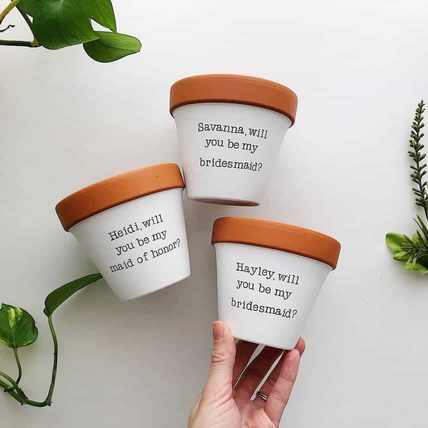personalized planters with bridesmaids names for proposal