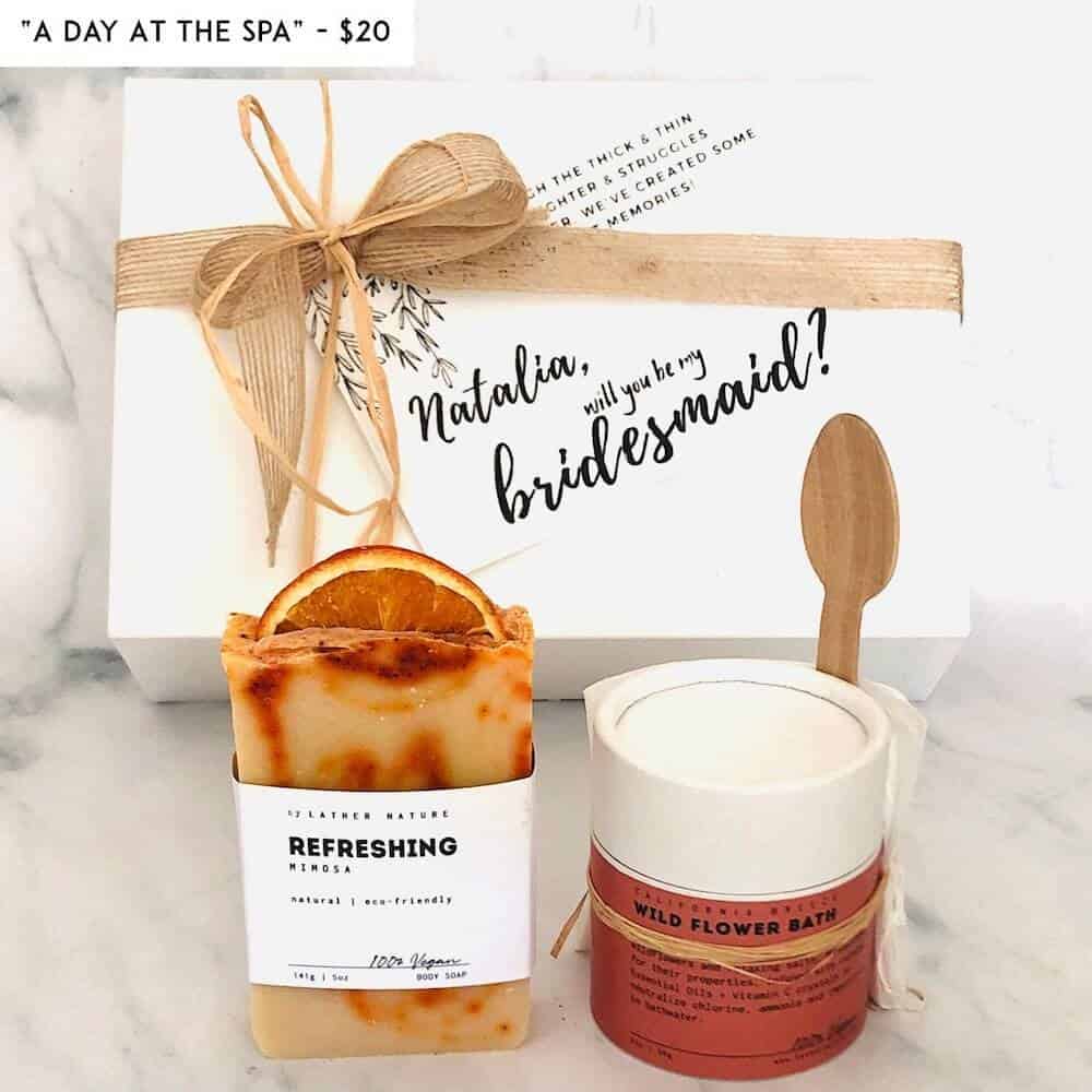 a day at the spa gift set - gift idea for bridesmaid proposal