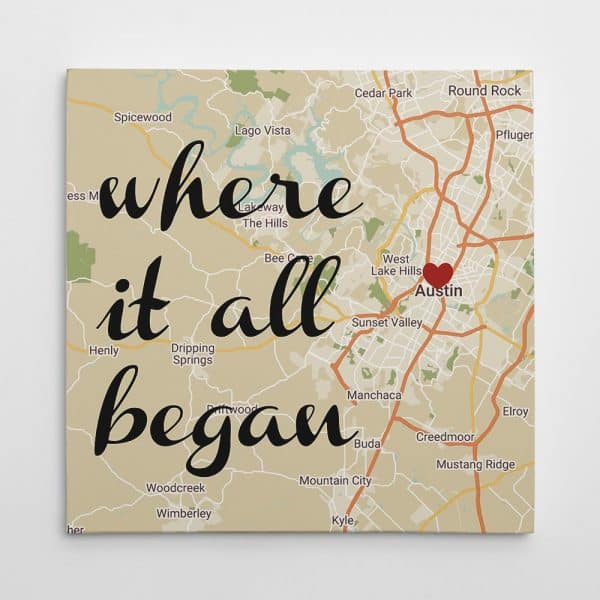 Where It All Began Map Wall Art Canvas Print - gifts for valentines day