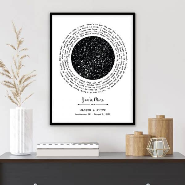 Custom Star Map And Spiral Song Lyrics Framed Print - valentines day gifts for couple