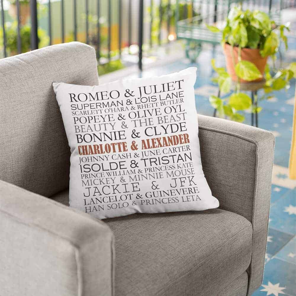 gifts for men just because: Famous Couples Typography Pillow