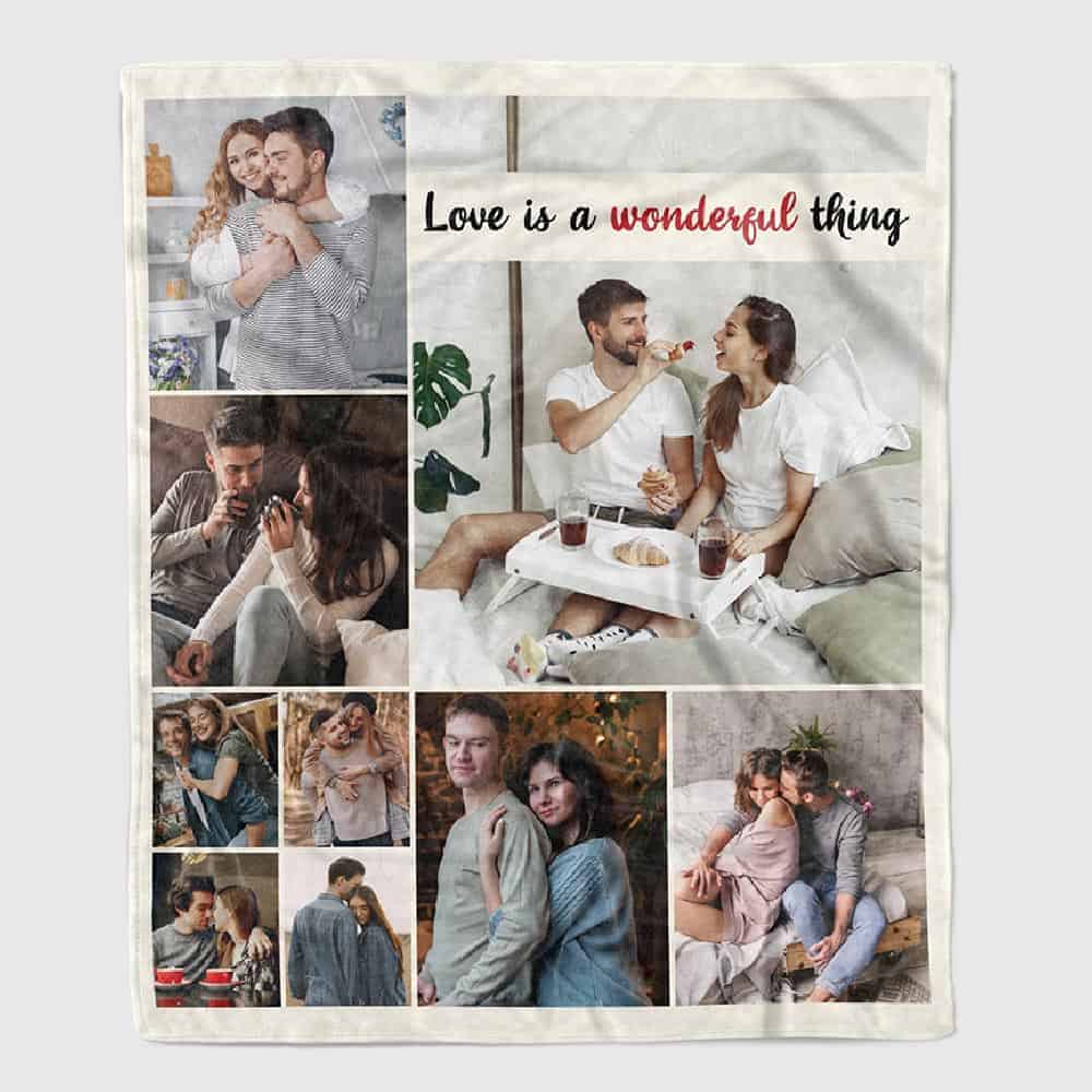 anniversary presents for girlfriend: love is a wonderful thing photo collage blanket