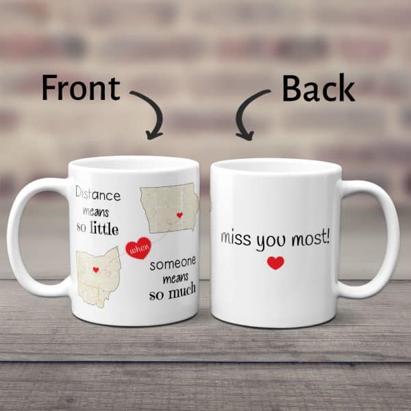 Distance Means So Little Custom Map Mug - gifts across the miles