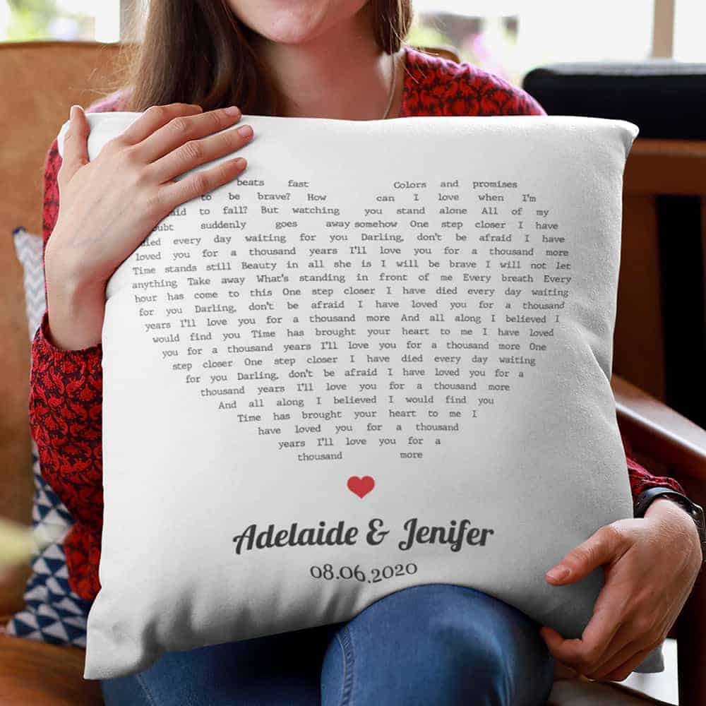 things to get your girlfriend on anniversary: Personalized Song Lyrics Suede Pillow With Names And Date