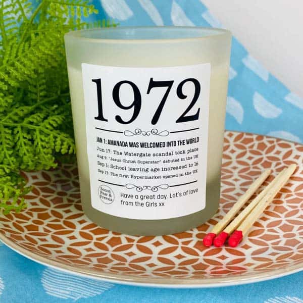 cool gifts for 50 year old woman: 1972 Timeline milestone Candle