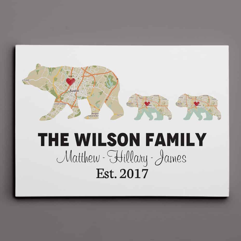 a family bear canvas print - custom mother's day gift for wife