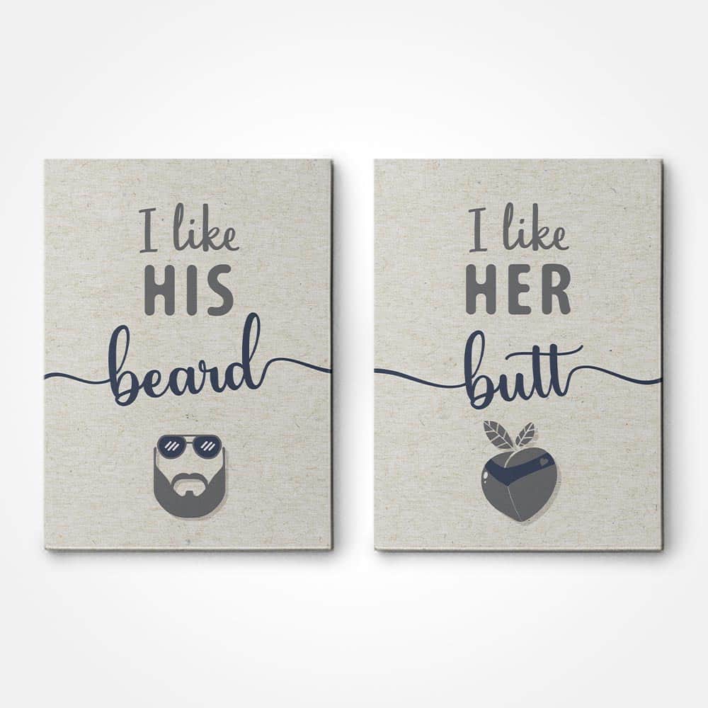 His Beard, Her Butt Canvas Signs