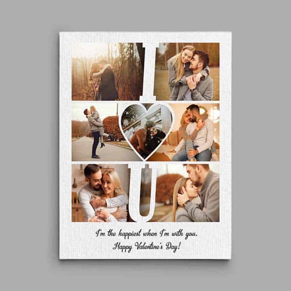 romantic valentines day gifts for her:  I’m The Happiest When I’m With You Custom Photo Canvas Print
