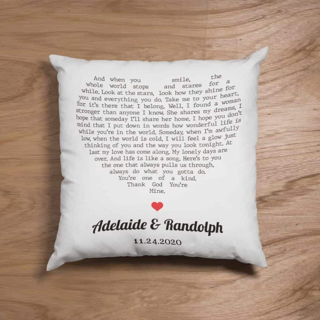 wedding gift for two grooms: Custom Suede Pillow With Song Lyrics