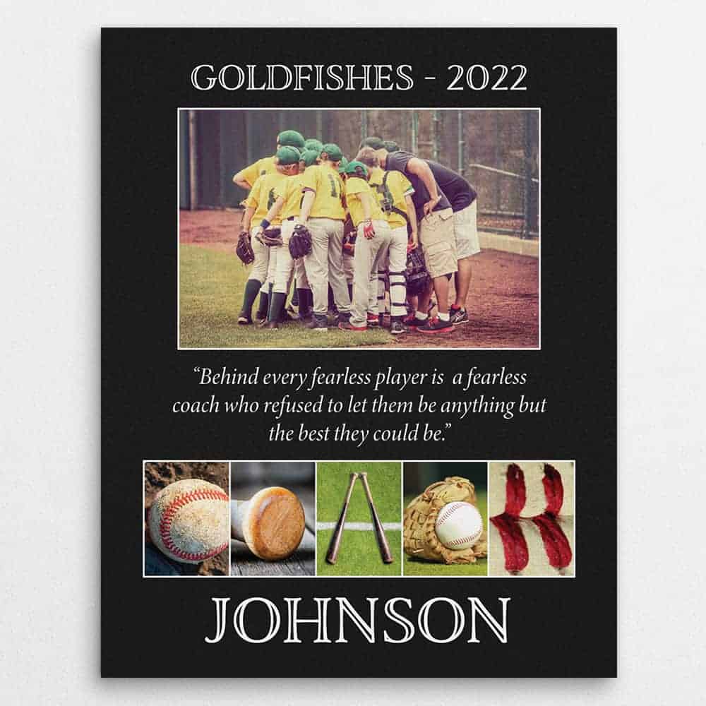 Team Gift for Baseball Coach Custom Photo Canvas Print
