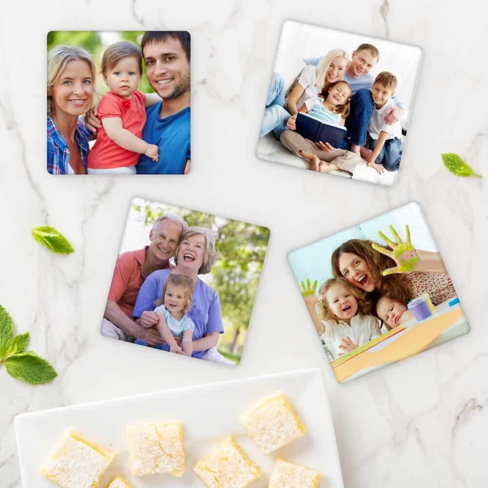 a custom family photo coaster set gift