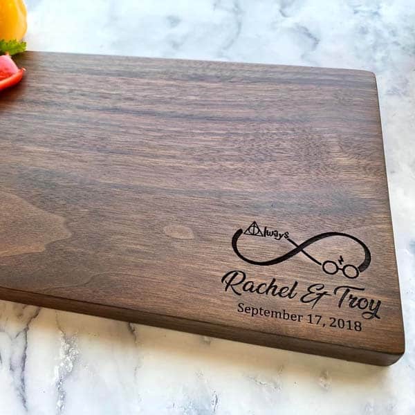 same sex wedding gifts: infinity wood cutting board