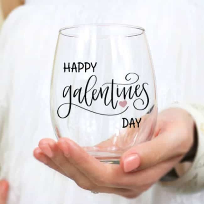happy galentines day wine glass