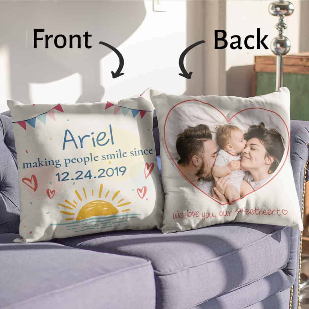 “Making People Smile Since”  Pillow push present for wife