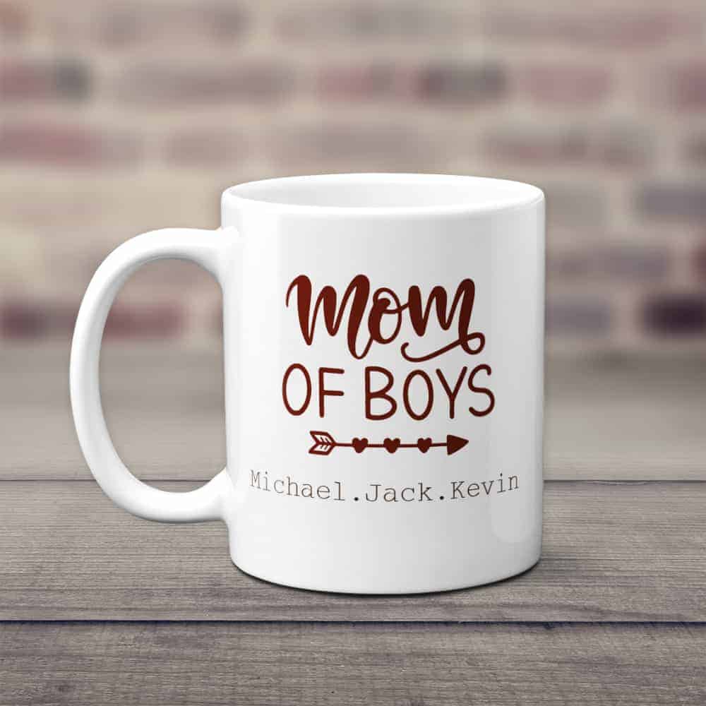 mom of boys custom names mug gift for wife on Mother's Day
