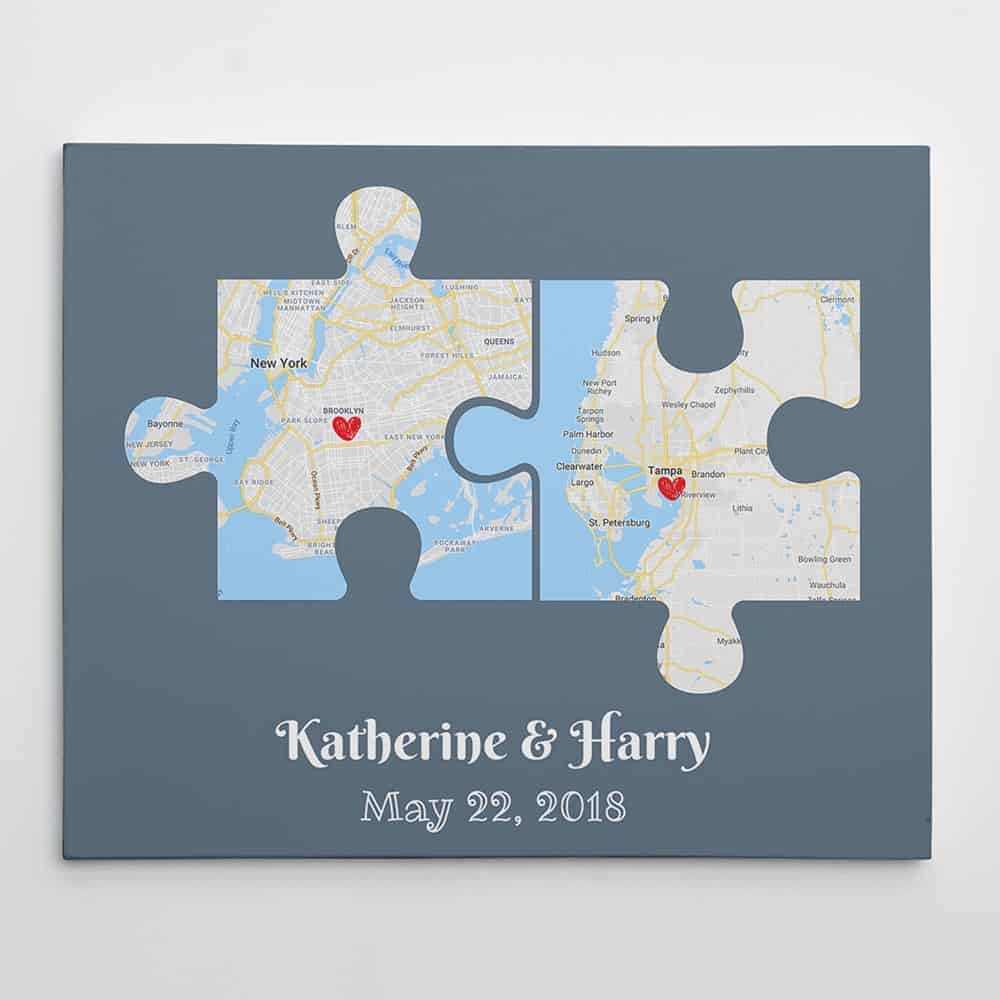 valentines day presents for her: Couple Puzzle Map Canvas