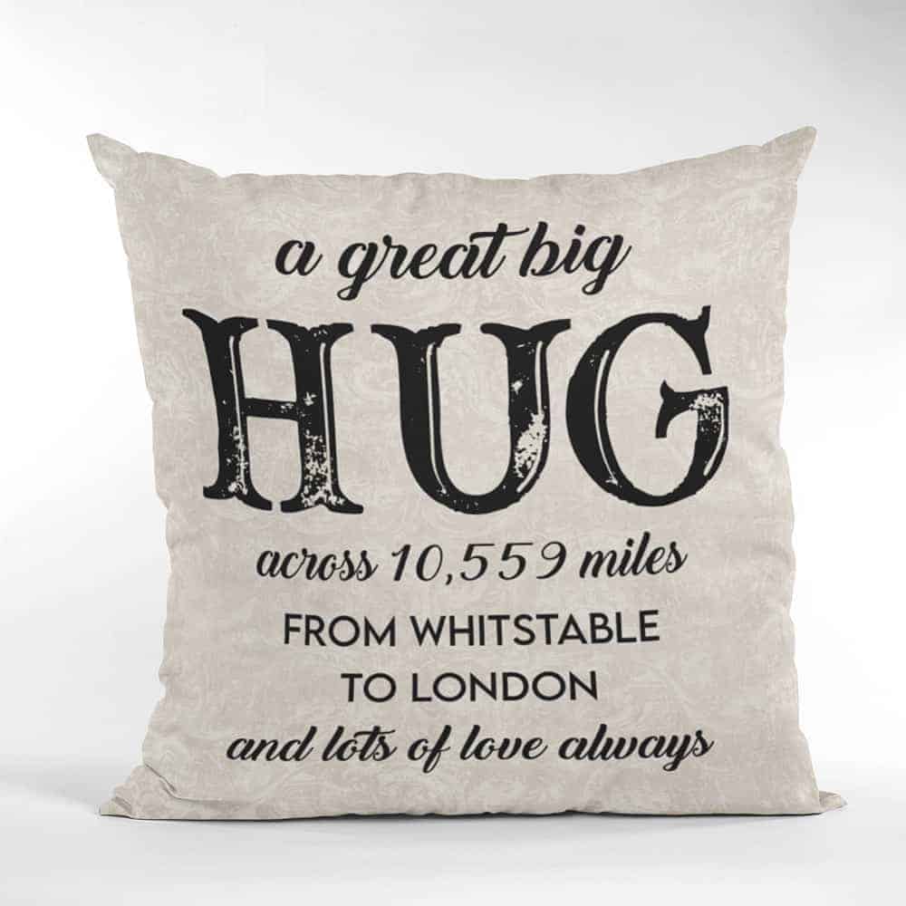moving away gift: hug across the miles pillow