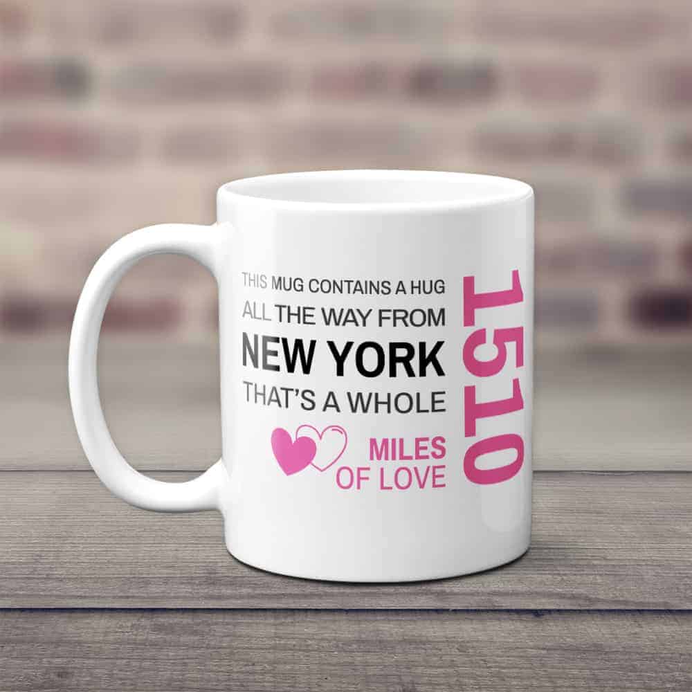 ideas for going away gifts: A Hug All The Way From Miles Mug