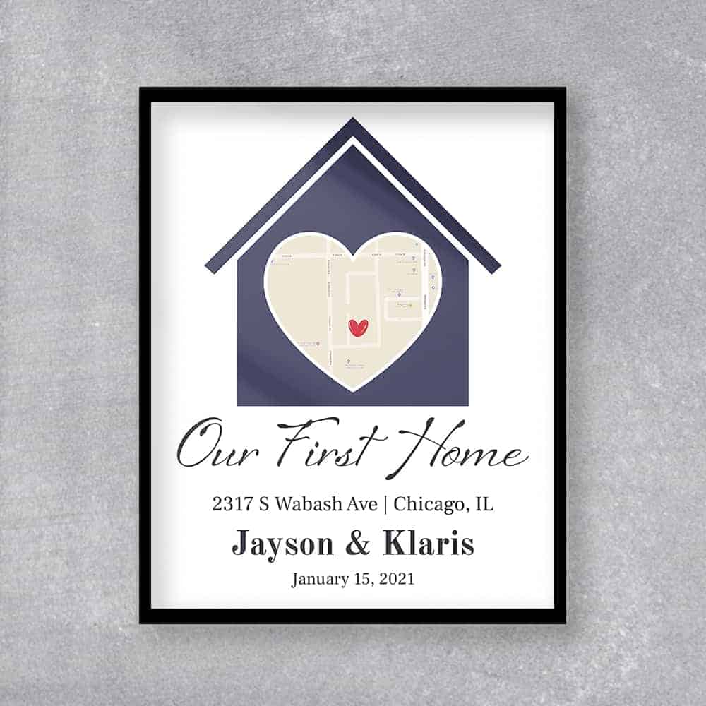 “Our First Home” Custom Map Framed Print