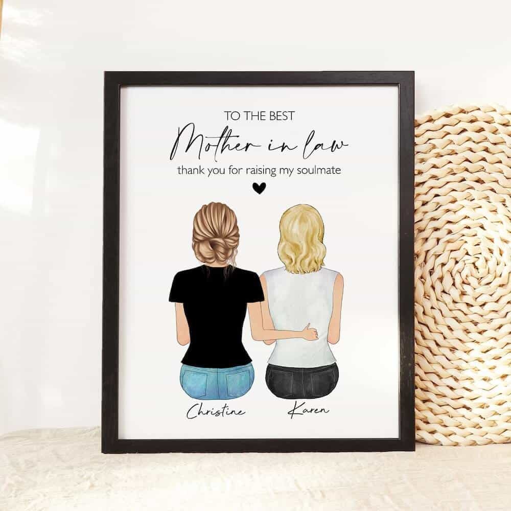a personalized portrait of mother in law and daughter in law